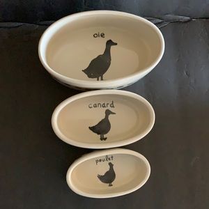 Creative Co-op 3 piece Ramekin set . 4”,5”,6” Goose, Duck,Chicken